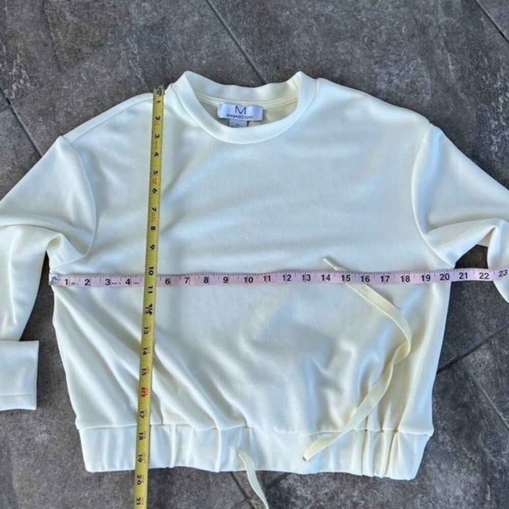 Magaschoni Soft Cinched Waist Crop Sweatshirt Size XS Light Yellow Long Sleeves - Picture 4 of 10